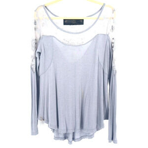 Free People New Romantics Top Size Medium Blue Gray Pretty Pretty Tunic Tee